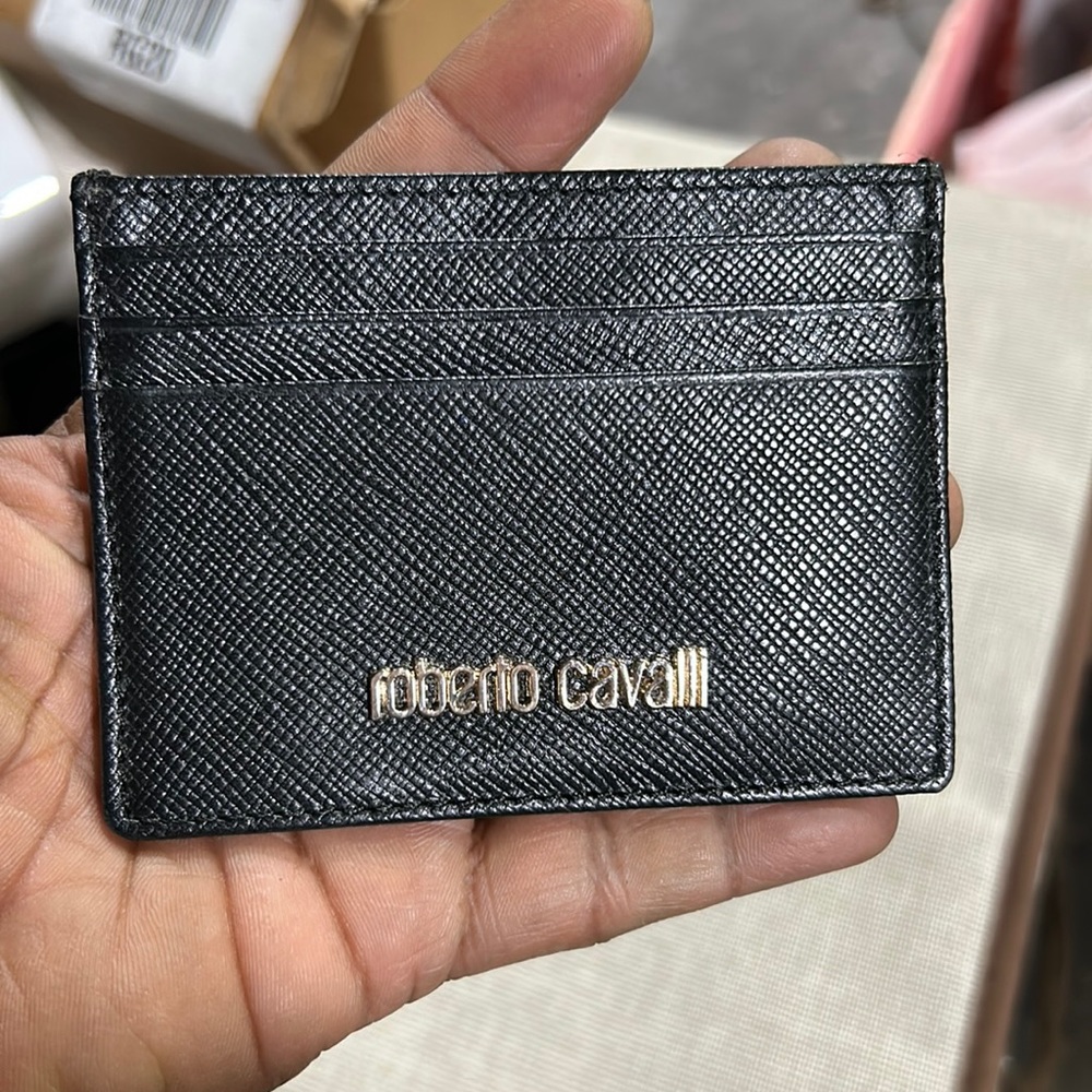 Preowned Logo Cavalli by ROBERTO CAVALLI Leather Black Card Case for Men